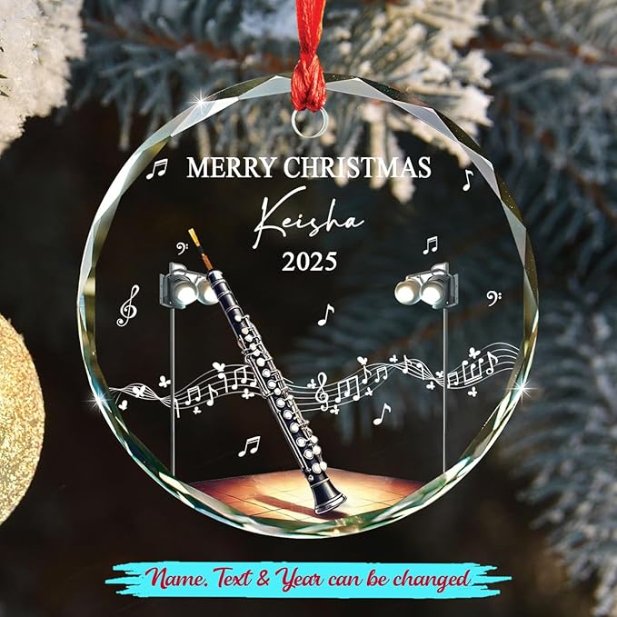 Musical Instrument Name - Oboe Musical Instrument Glass Christmas Ornament