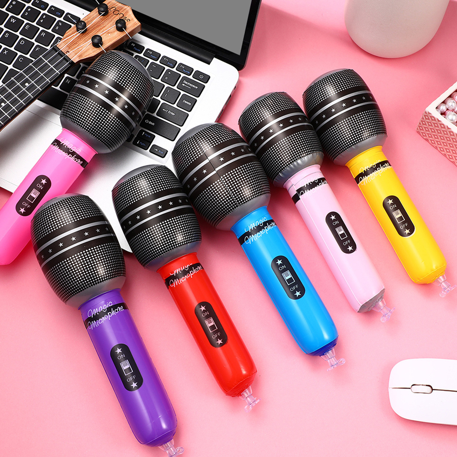 Musical Instrument You Blow Into - 4pcs Inflatable Microphones Random Color Blow