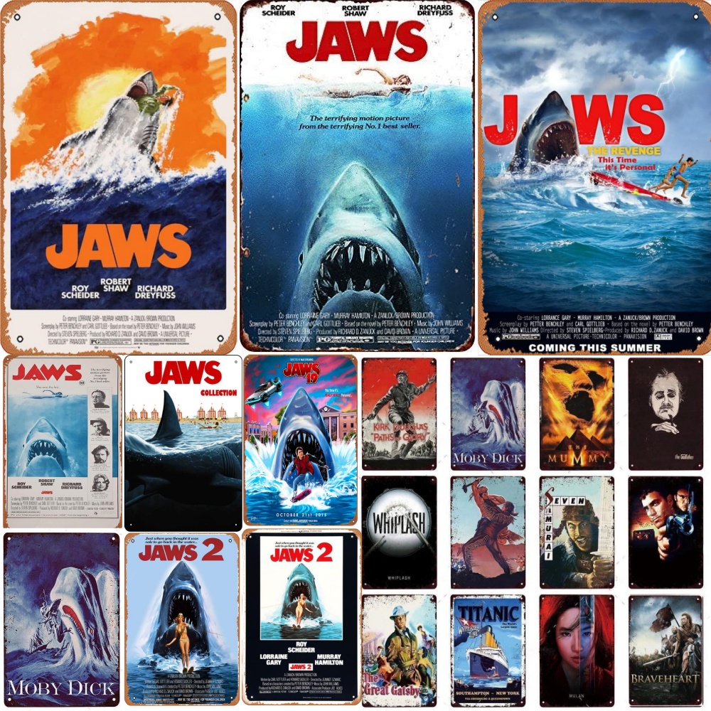 Movie Jaws Poster Metal Tin Si - مراجعة Musical Instrument Sign وسعره