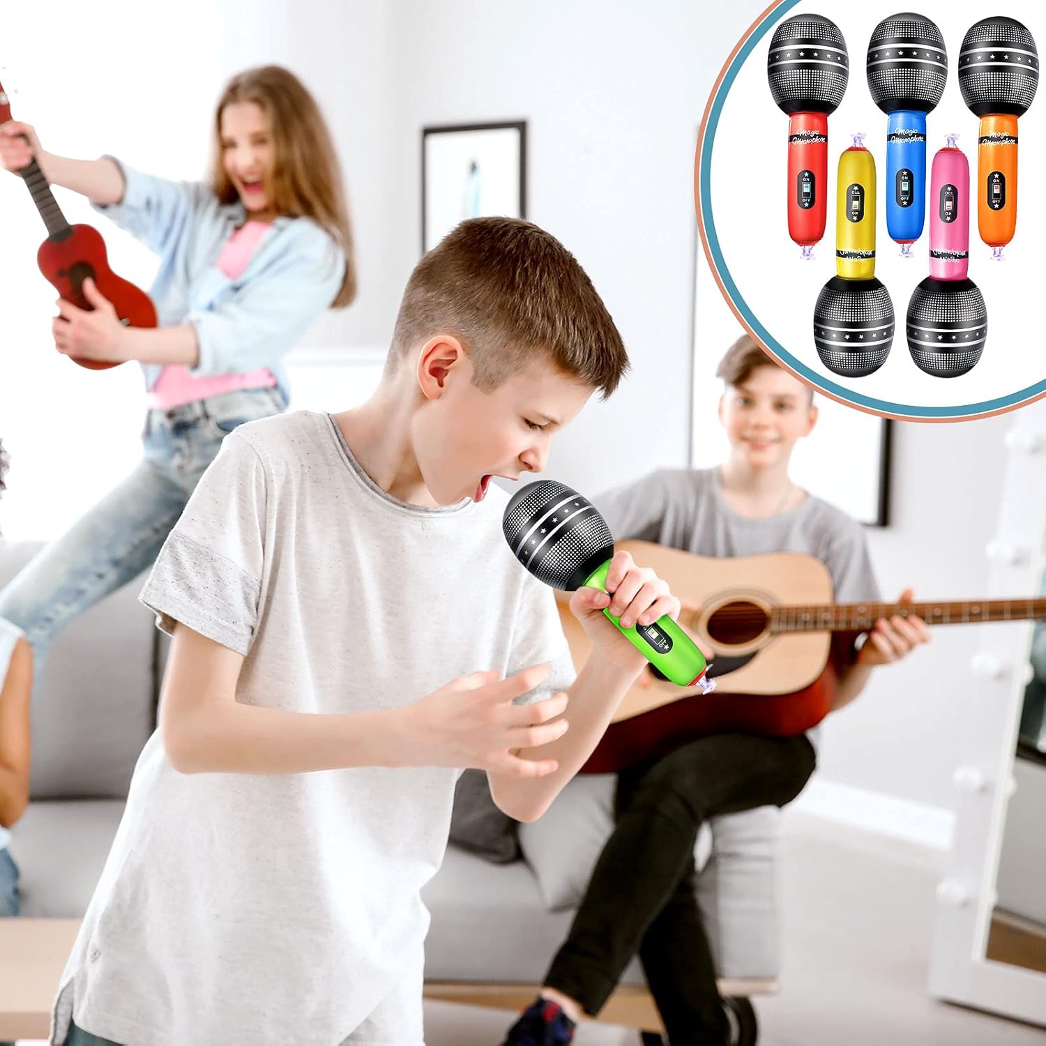 4pcs Inflatable Microphones Ra - مراجعة Musical Instrument You Blow Into وسعره