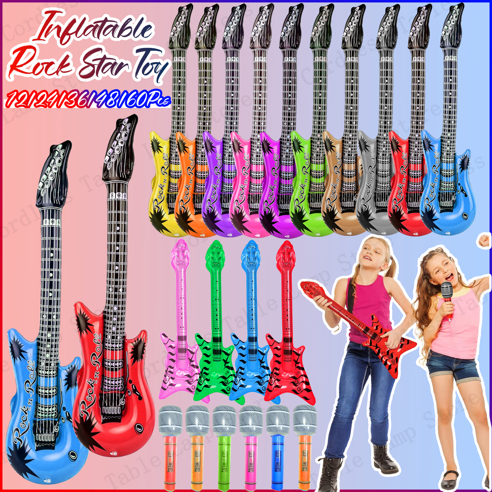 12-60Pcs Inflatable Rock Star  - مراجعة Musical Instrument You Blow Into وسعره