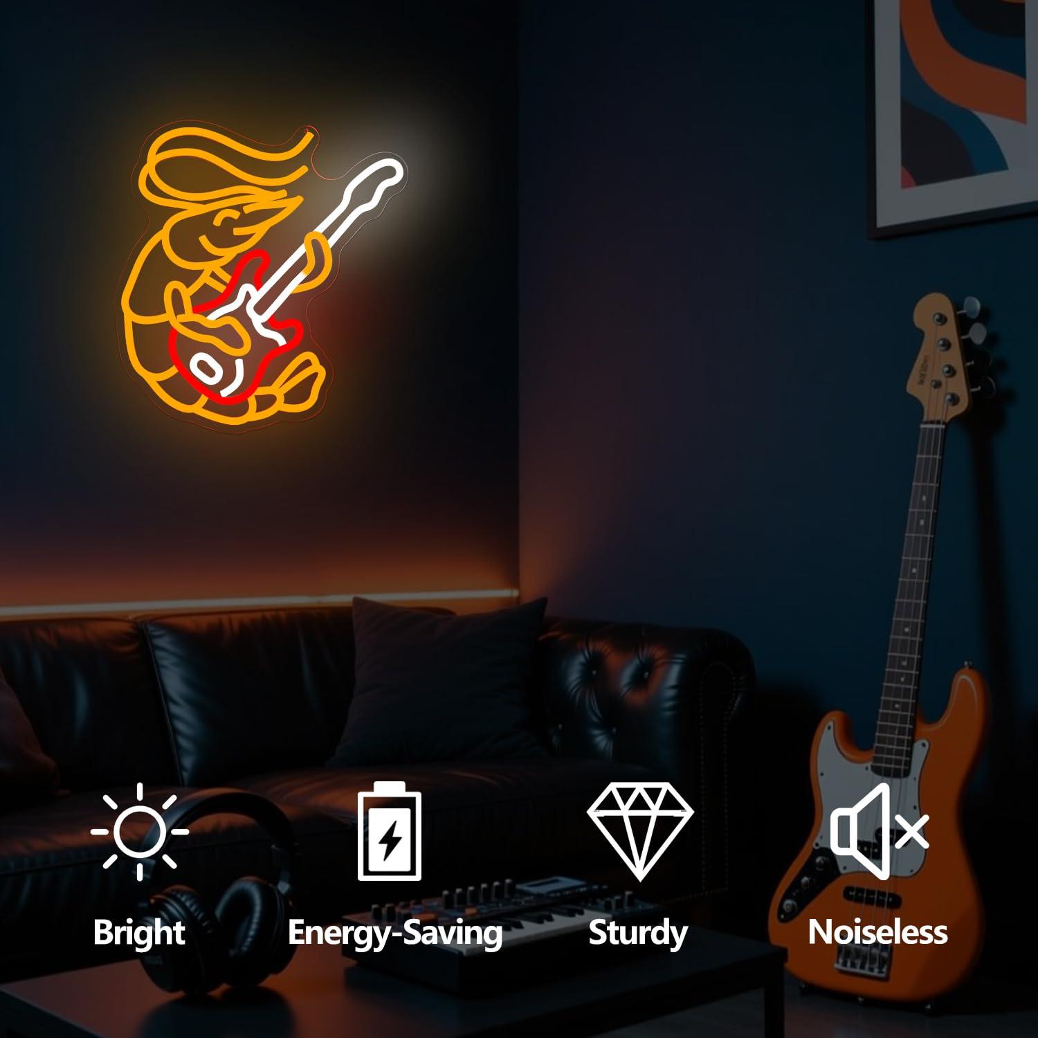 Shrimp Playing Guitar Neon Sig - مراجعة Musical Instrument Sign وسعره