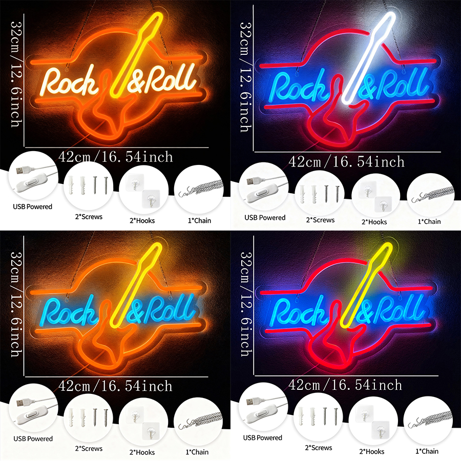 Rock & Roll Led Neon Sign, Mus - مراجعة Musical Instrument Sign وسعره